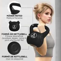 HOMCOM Kettlebell 4kg din plastic și nisip cu bază plată și mâner, 18x12x20 cm, negru(m-6)