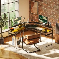 HOMCOM 'L' Shaped Work Desk, with LED Lights - Black(m-10)
