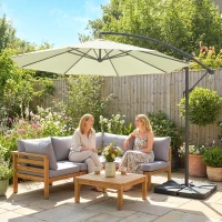 Outsunny 3(m) Garden Banana Parasol Cantilever Umbrella with Crank Handle, Cross Base, Weights and Cover for Outdoor, Hanging Sun Shade, Beige(m-23)