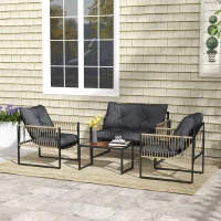 Outsunny Set da Giardino 4 Pezzi in Rattan con Divanetto, 2 Sedie e Tavolino da Caffè, Grigio e Marrone(m-10)