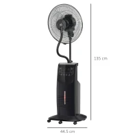 HOMCOM Ventilatore Nebulizzatore con Telecomando da 5m, Timer 12h e Oscillazione 70°, 3 Velocità, 3 Funzioni e Antizanzare, Tanica 3.1L, 90W, Ф44.5x135cm Nero(m-3)