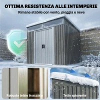 Outsunny Casetta da Giardino con Porte Scorrevoli e Pavimentazione in Acciaio, 195x122x181.5 cm, Grigio Chiaro(m-5)