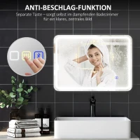 HOMCOM Badezimmerspiegel mit LED-Beleuchtung, Anti-Beschlags-Pad, 3 verstellbare Farben, Silberfarben(m-7)