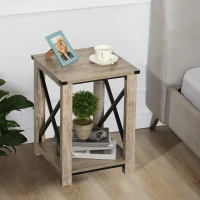 HOMCOM Mesa Auxiliar Estilo Retro Industrial con Estante de Almacenaje Multifuncional Marco de Forma X 40,5x40,5x60 cm Roble(m-10)