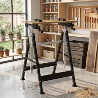 HOMCOM Portable Folding Workbench with Adjustable Height & Angle, Work Bench with 4 Adjustable Clamping Pegs, Beige(m-9)