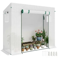 Outsunny Gewächshaus mit Seitenfenster, aufrollbare Tür, winddicht, Stahlrahmen, Kunststoffplane, weiß, 200 x 76 x 168 cm(m-12)