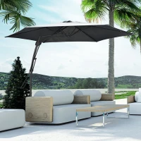 Outsunny 3m Cantilever Parasol Featuring Easy Lever, Patio Umbrella with Crank Handle, Cross Base, and 6 Metal Ribs, Outdoor Sun Shades for Garden with 360° Rotation, Grey(m-2)