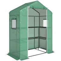 Outsunny Invernadero con 1 Puerta 2 Ventanas y Estantes de 2 Niveles en Forma de U para Cultivo de Plantas 140x73x190 cm Verde(m-1)