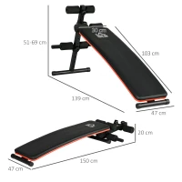 HOMCOM Panca per Addominali Pieghevole e Regolabile con Schienale Imbottito, 47x139x51-69cm, Nero e Rosso(m-3)