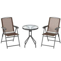 Outsunny Ensemble de Jardin 3 pièces 2 chaises inclinables Multi-Positions Pliables + Table Ronde Verre trempé métal(m-11)