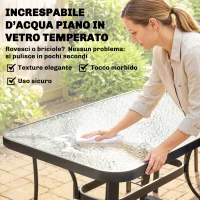 Outsunny Set da Giardino 5pz con 4 Sedie Impilabili e Tavolo in Vetro Temperato con Foro per Ombrellone, Grigio Chiaro(m-7)
