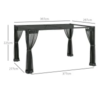 Outsunny Pergola da Giardino con Tetto Retrattile e Tende, in Alluminio e Poliestere, 397x297x225 cm, Grigio Scuro(m-3)