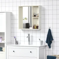 kleankin Armario con Espejo para Baño con Estantes Mueble para Baño Estilo Moderno 63x15x65 cm Blanco(m-10)