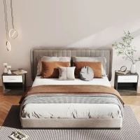 HOMCOM Set de 2 Noptiere Moderne cu Raft Deschis și Sertar, din Lemn, 39x28x41 cm, Alb și Gri Închis(m-10)