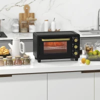 HOMCOM Miniforno, Forno tostador, Temporizador, Grelha, Assadeira, Janela de vidro, Metal, Preto(m-6)
