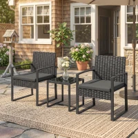 Outsunny Salon de jardin extérieur en résine tressée 2 personnes, table de jardin avec 2 chaises, plateau en verre trempé, noir(m-12)