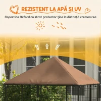 PawHut Țarc pentru câini din metal și material Oxford cu ușiță pentru boluri, 141x141x151 cm, negru și maro(m-5)