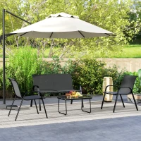 Set de Grădină Outsunny cu Divan de 2 Locuri, 2 Fotolii Stivuibile și Măsuță din Sticlă, Negru(m-10)