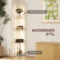 HOMCOM LED Standleuchte, Eckregal, dimmbar, 4 Ablagen, warmweißes Licht, 41x30x164cm, Eiche(m-4)