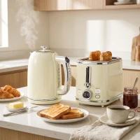 HOMCOM Waterkoker- en toasterset met LED-display, 1,7-l waterkoker met 3 uur warmhoudfunctie, Creme(m-10)