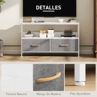 HOMCOM Mueble de TV con Estante y 2 Cajones de Tela Plegables para Televisores hasta 47 Pulgadas Largo de 98 cm Blanco y Gris(m-6)