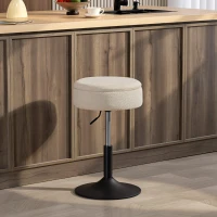 HOMCOM Taburete de Bar con Almacenaje Altura Ajustable Taburete de Cocina Redondo Giratorio Tapizado en Chenilla Beige(m-10)