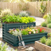 Outsunny Carré potager de jardin fond ouvert 2 étages pour herbes légumes fruits fleurs 120 x 101 x 58 cm vert(m-2)