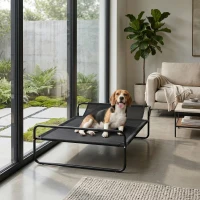 PawHut Lit surélevé pour chiens animaux de compagnie avec appui-tête tissu micro-perforé 106 x 81 x 33 cm noir(m-10)