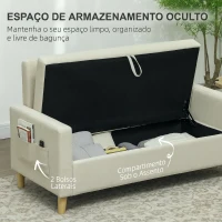 HOMCOM Sofá de 2 Lugares Estofado em Linho Sintético com Espaço de Armazenamento 2 Almofadas e Pés de Madeira 135x71x84 cm Bege(m-5)