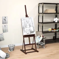HOMCOM Șevalet pentru Pictori Reglabil din Lemn de Fag cu Compartiment, 53 x 50,5 x 171-230 cm, Caffe(m-9)
