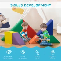 HOMCOM 7 Piece Kids Soft Foam Puzzle Play Set Interlocking Toddler Learning Blocks Comfortable Safe Floor Indoor Outdoor Active Play Structure(m-7)