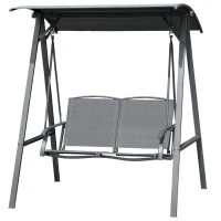 Outsunny 2 Seater Garden Swing Seat Swing Chair, Outdoor Canopy Swing Bench with Adjustable Shade, Metal Frame and Texteline Seat, Dark Grey(m-10)