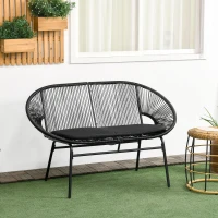 Outsunny Divano da Giardino 2 Posti in Rattan PE e Acciaio con Cuscini e Braccioli, 132x72x83 cm, Nero(m-10)