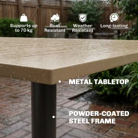 Outsunny Garden Dining Table, 150 x 90 cm Rectangle Outdoor Table with 5 cm Parasol Hole, Slatted Tabletop and Steel Frame for Patio Balcony, (Table Only) Brown(m-8)