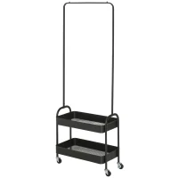 HOMCOM Metal Clothes Rack with Shoe Storage, Clothing Rail on Wheels, Freestanding Hall Tree, Coat Stand with 2 Storage Shelf, Black(m-10)