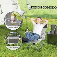 Outsunny Sedia da Campeggio Pieghevole con Poggiapiedi Staccabile, Portabicchieri e Tasca Laterale, 82x100x88 cm, Grigio(m-5)
