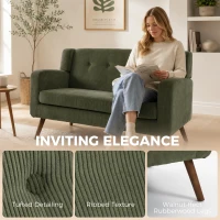 HOMCOM 2 Seater Sofa, 118 cm Corduroy Small Loveseat with Spring Cushion, Wood Legs for Small Space, Living Room, Dark Green(m-7)