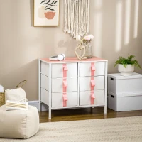 HOMCOM Chest of Drawers, Cloth Organizer Unit with 6 Fabric Drawers, Metal Frame and Wooden Top, Storage Cabinet for Kids Room, Living Room, Closet, Hallway, Pink(m-2)