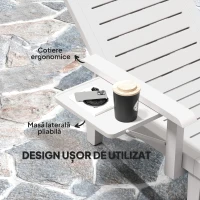 Outsunny Set 2 Șezlonguri cu Spătar Reglabil în 5 Poziții, Măsuță și Brațe Ergonomice, 79x158x88 cm, Alb(m-5)