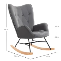 HOMCOM Fauteuil à Bascule Oreilles Rocking Chair Grand Confort accoudoirs Assise Dossier garnissage Mousse Haute densité Gris(m-3)