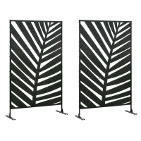 Outsunny Lot de 2 paravents séparateur de jardin balcon décoratif extérieur à motif végétal en acier 122 x 45 x 198 cm noir(m-1)