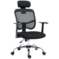 Vinsetto Sedia da Ufficio Ergonomica con Seduta Regolabile e Poggiatesta, in Poliestere e Acciaio, 63x62x106-114 cm, Nero