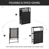 Outsunny 3 Pcs Folding Garden Furniture Set, Foldable Table and 2 Chairs Set w/ Side Shelf, Metal Frame, Indoor Outdoor Patio Balcony(m-4)