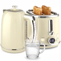 HOMCOM Set fierbător și prăjitor cu ecran LED, fierbător 1,7 L cu funcție menținere 3 ore, crem(m-7)