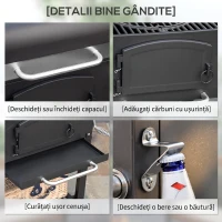Outsunny Grătar de Grădină pe 2 Roți cu Grilaj, Afumător și Arzător, din Metal și Fontă, 124x66x112 cm, Negru(m-8)