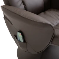HOMCOM Poltrona Relax com Apoio Poltrona de TV Giratória com 10 Pontos de Massagem Função Reclinável Poltrona de Massagem com Controlo Remoto Bolso Lateral Poltrona de TV Couro Sintético Castanho(m-5)