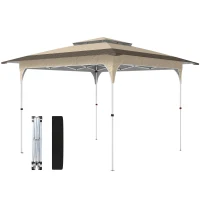 Outsunny Carpa Plegable 3,5x3,5 m Pop-up con Altura Ajustable 3 Niveles Doble Techo Cierre Central y Bolsa UPF50+ Caqui(m-11)