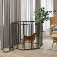 PawHut Poartă pliabilă și modulară pentru câini de talie medie, din metal și plastic, 123x102x90 cm, neagră(m-10)