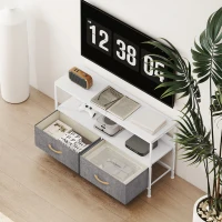 HOMCOM Mueble de TV con Estante y 2 Cajones de Tela Plegables para Televisores hasta 47 Pulgadas Largo de 98 cm Blanco y Gris(m-8)