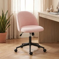 HOMCOM Chaise de Bureau Pivotante en Fourrure Teddy, Hauteur Réglable, Roulettes, Mousse Haute Résilience, Rose(m-15)